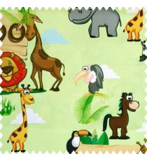 Green black brown grey white orange yellow blue beige color zebra kangaroo panda giraffe lions eagle zoo plants ferns clouds kids animal characters pure cotton main curtain