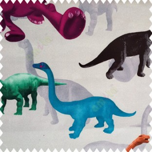 Beautiful kids animal designs in green orange black grey purple color dinosaurs with pure cotton smoke grey base color fabric main curtain
