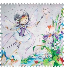 Red orange green grey pink purple brown color fairy kids wings magic stick star beautiful large flower dancing little angels ferns grey color pure cotton base fabric water print main curtain