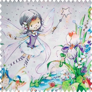 Red orange green grey pink purple brown color fairy kids wings magic stick star beautiful large flower dancing little angels ferns grey color pure cotton base fabric water print main curtain