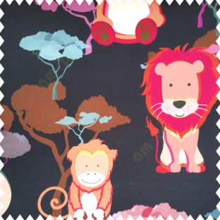 Pure black orange yellow red brown grey color kids design elephants zebra bear trees pure cotton base fabric main curtain