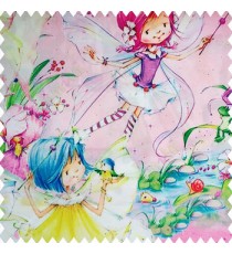 Red green white yellow pink blue orange color fairy kids wings magic stick star beautiful large flower dancing little angels ferns pink color pure cotton base fabric water print main curtain
