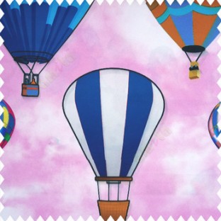 Pink blue purple red grey black orange color air balloon patterns rope buckets flying oval shapes watercolor prints kids designs pink cream color base fabric pure cotton main curtain