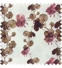 Brown purple white color beautiful flower designs flower buds long twigs with floral pattern on pure cotton background curtain fabric
