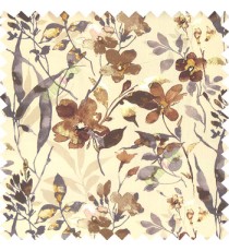 Brown beige grey color natural ferns flower beautiful leaf flower buds long twigs watercolor print on pure cotton background curtain fabric