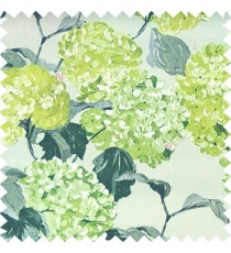 Green dark grey color big bunch of small flowers pattern with supported long stem and hanging leaf designs watercolor print on pure cotton curtain fabric