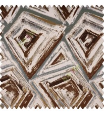 Brown green grey beige pink color geometric designs rectangular multilayer shapes velvet finished soft touch triangles texture finished looks polyester base sofa fabric