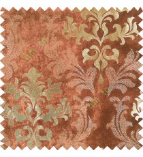 Brown gold damask design velvet finish nylon curtain fabric