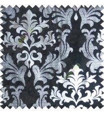 Black silver damask design velvet finish nylon curtain fabric