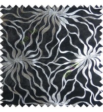 Black silver abstract design velvet finish nylon curtain fabric