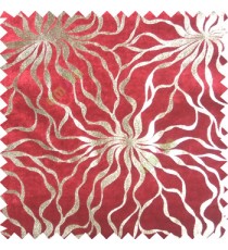 Red rich gold abstract design velvet finish nylon curtain fabric