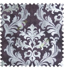 Purple silver damask design velvet finish nylon curtain fabric