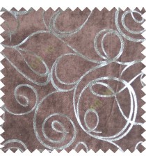 Chocolate silver abstract design velvet finish nylon curtain fabric