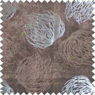 Chocolate silver abstract design velvet finish nylon curtain fabric