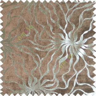 Chocolate silver abstract design velvet finish nylon curtain fabric