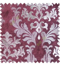 Pink silver damask design velvet finish nylon curtain fabric