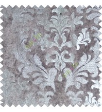 Grey silver damask design velvet finish nylon curtain fabric