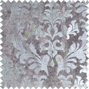 Grey silver damask design velvet finish nylon curtain fabric