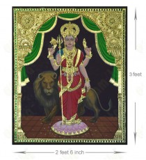 Durga mataji with lion gold foil tanjore painting 