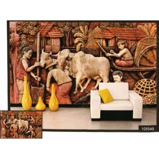 3d village life arts wall mural