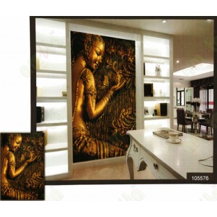 3d playing  freedom golden lady with nature wall mural