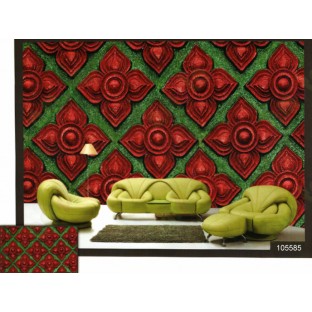 3d traditional design red and green colour wall mural