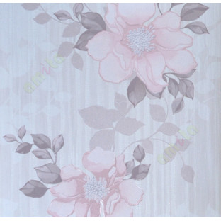 Pink white brown beautiful floral with vertical stripes texture home décor wallpaper for walls