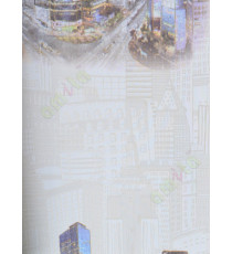 Green black white skyscraper drawing with double decker bus tax home décor wallpaper for walls