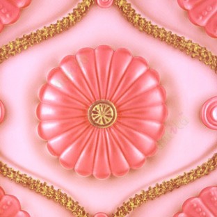 Pink brown gold damask flower floral self texture trandy rope lines Pink base 3D wallpaper