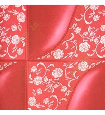 Red cream color geometric design beautiful small flowers self texture leatherite finished stitching groove pattern 3D wallpaper