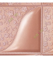 Brown color geometric design beautiful small flowers self texture leatherite finished stitching groove pattern 3D wallpaper