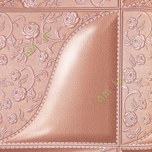 Brown color geometric design beautiful small flowers self texture leatherite finished stitching groove pattern 3D wallpaper