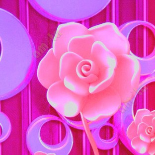 Pink purple color beautiful flowers design circles long stem floral stripes texture surface 3D wallpaper