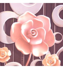 Peach and dark chocolate brown color beautiful flowers design circles long stem floral stripes texture surface 3D wallpaper
