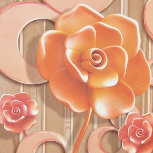 Orange brown beige red color beautiful flowers design circles long stem floral stripes texture surface 3D wallpaper