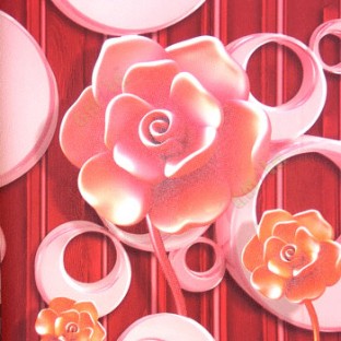 Red pink cream orange color beautiful flowers design circles long stem floral stripes texture surface 3D wallpaper