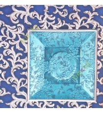 Blue Grey damask flower floral self texture geometric square shape border traditional swirls and grapes fruit designs base 3D wallpaper