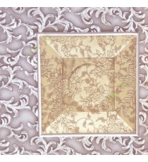 Brown grey cream damask flower floral self texture geometric square shape border traditional swirls and grapes fruit designs base 3D wallpaper