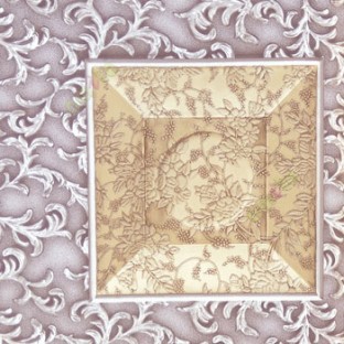 Brown grey cream damask flower floral self texture geometric square shape border traditional swirls and grapes fruit designs base 3D wallpaper