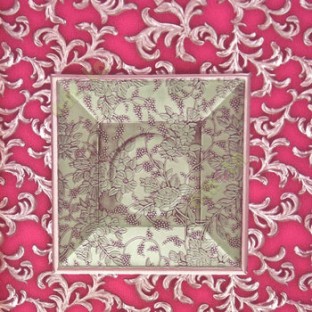 Maroon green purple damask flower floral self texture geometric square shape border traditional swirls and grapes fruit designs base 3D wallpaper