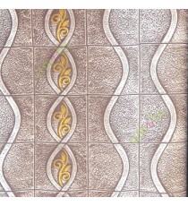 Brown beige gold color vertical flowing lines with floral leaf swirls self texture rough gradients vertical and horizontal crossing lines checks concrete finished wall traditional designs 3D home decor wallpaper