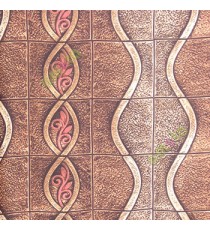 Brown copper maroon beige color vertical flowing lines with floral leaf swirls self texture rough gradients vertical and horizontal crossing lines checks concrete finished wall traditional designs 3D home decor wallpaper