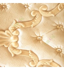 Brown beige gold color damask design diamond beads self texture finished surface traditional pattern leatherite looks 3D home decor wallpaper