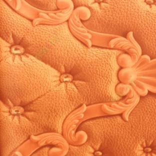 Orange color damask design diamond beads self texture finished surface traditional pattern leatherite looks 3D home decor wallpaper