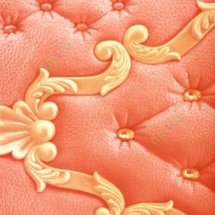 Orange gold color damask design diamond beads self texture finished surface traditional pattern leatherite looks 3D home decor wallpaper