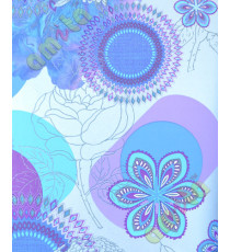 Blue silver purple white floral wallpaper