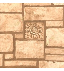 Brown beige color natural stone carved flower design marvel texture finished square shaped wallpaper