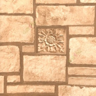 Brown beige color natural stone carved flower design marvel texture finished square shaped wallpaper