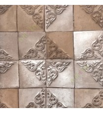 Brown beige color natural stone finished carved shaped square traditional designs texture wallpaper