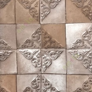 Brown beige color natural stone finished carved shaped square traditional designs texture wallpaper